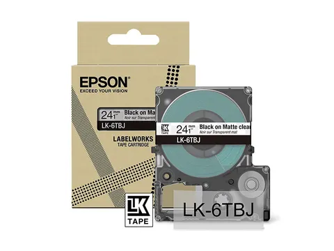 C53S672067 Epson 24mm transparant zwart LK-6TBJ lettertape mat 8m