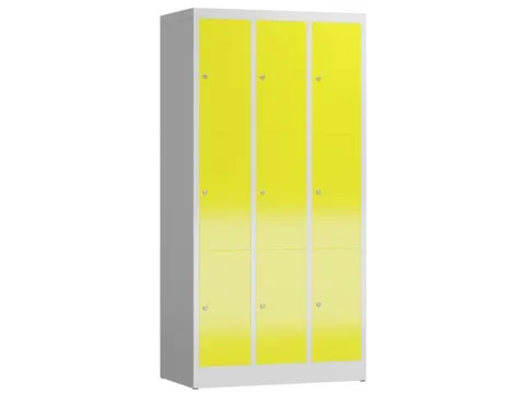 Lockerkast 1800x870x500mm 3x3 vakken cilinderslot, sokkel, RAL1018