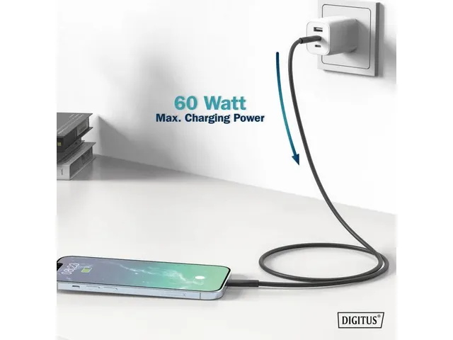 USB siliconen oplaadkabel USB-C Lightning 2m USB 2.0 60W Zwart