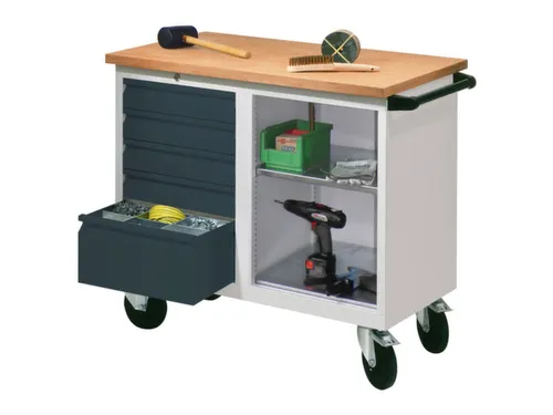 Werkplaatswagen 5 Laden 400kg Staalplaat Ral7035 Front Ral7016