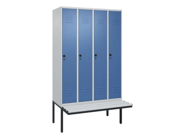 locker met bank,HxBxD 2120x1200x815mm,4vak,vak B 300mm,draaigrendel
