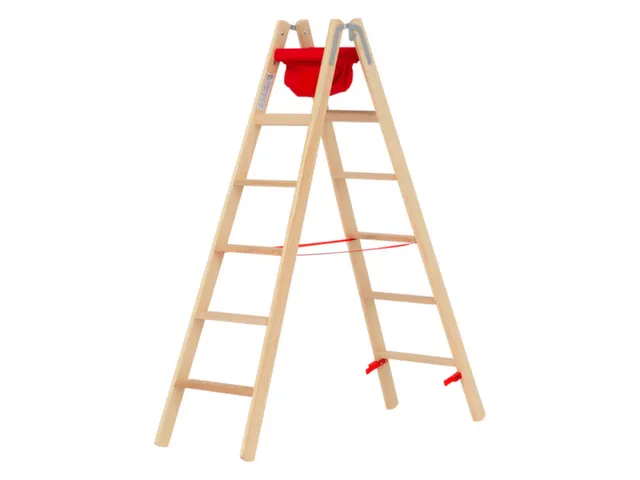 trapladder,beide zijden,2x6,treden,balk L 1,8m,hout