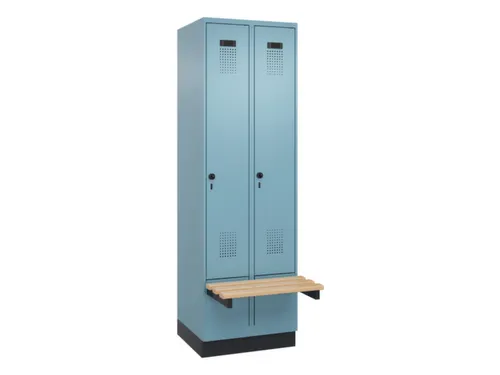 locker met bank,HxBxD 1950x600x815mm,2vak,vak B 300mm,draaigrendel