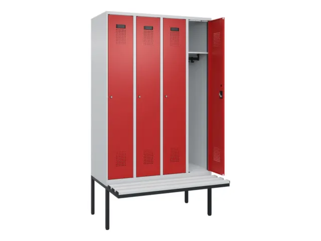 locker met bank,HxBxD 2120x1200x815mm,4vak,vak B 300mm,cilinderslot