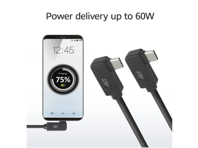 Kabel ACT USB-C hoek links/rechts 10Gbps 2m
