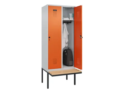 locker met bank,HxBxD 2120x800x815mm,2vak,vak B 400mm,draaigrendel
