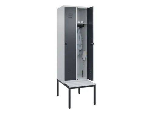 locker met bank,HxBxD 2120x600x815mm,2vak,vak B 300mm,draaigrendel