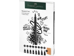 Tekenset Faber-Castell 8x pitt artist pen zwart incl. schetsboek 140gr