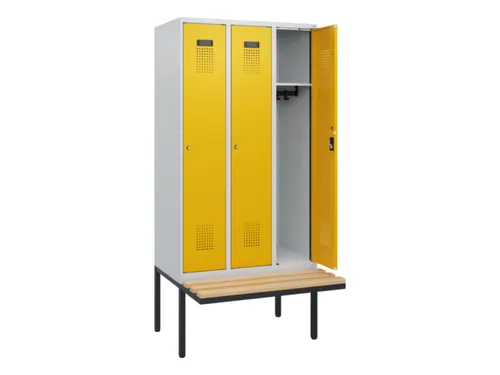 locker met bank,HxBxD 1950x900x815mm,3vak,vak B 300mm,cilinderslot