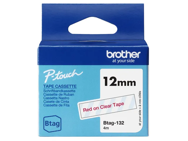 Brother BTAG-132 labelprinter tape Rood op transparant