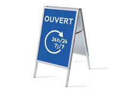 Stoepbord A1 complete set met print 'Ouvert 24h/24 7j/7' Blauw