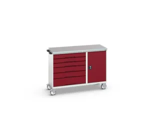montagetafel 980x1300x600mm linoleumblad 6 laden kast front RAL3004 - 1