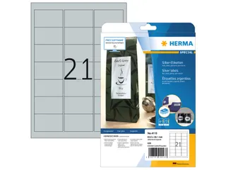 HERMA 4113 Zilver folie-etiketten A4 63,5x38,1mm Glossy 525 stuks - 1