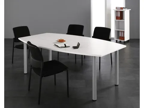 Vergadertafel 72x200x80/120cm Vatvormig Wit 4voeten Alu