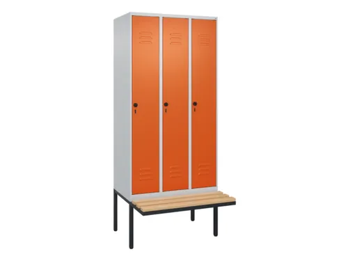 locker met bank,HxBxD 2120x900x815mm,3vak,vak B 300mm,draaigrendel