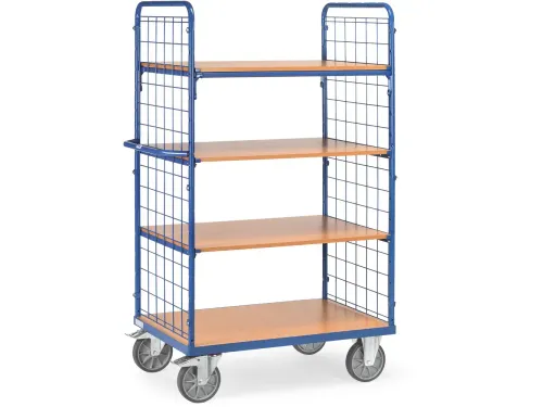 Etagewagens 8411 4 Etages Hout 600kg 1000x600mm Ral5007 Draadgaas
