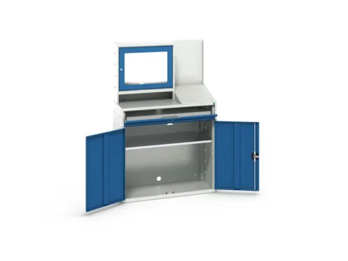 pc-kast monitorvak 1650x1050x550mm toetsenbordblad RAL7035+RAL5010