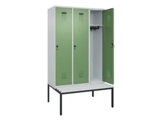locker met bank,HxBxD 2120x1200x815mm,3vak,vak B 400mm,draaigrendel - 1