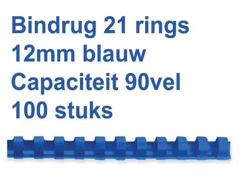 Bindrug Fellowes 12mm 21-rings A4 blauw 100stuks