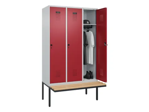 locker met bank,HxBxD 2120x1200x815mm,3vak,vak B 400mm,draaigrendel