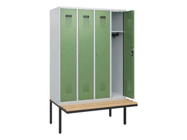 locker met bank,HxBxD 1950x1200x815mm,4vak,vak B 300mm,cilinderslot