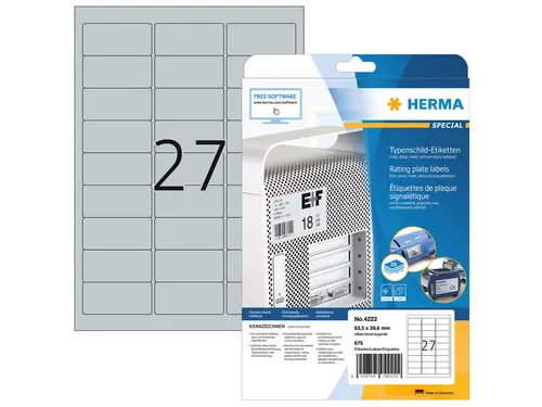 Etiket Herma 4222 63.5x29.6mm Zilver Weerbestendig 675 stuks