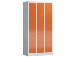 Lockerkast 1800x870x500mm 3x5 vakken cilinderslot, sokkel, RAL3000