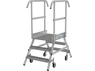 bordestrap,verrijdbaar,bordes H 0,75m,2x3treden m. R13-laag,aluminium - 2