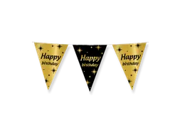 Slinger Folie vlaggen Party Flag Foil 'Happy Birthday' Goud-Zwart 10m