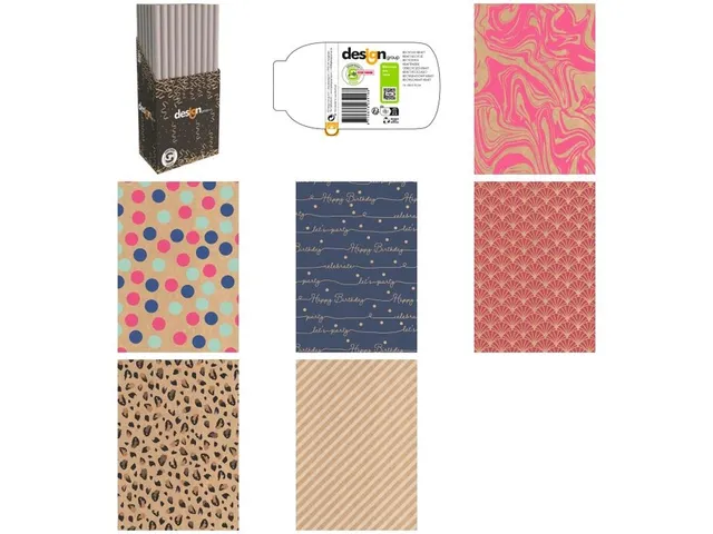 Papier cadeau IG Group Kraft imprimé 200x70cm assorti