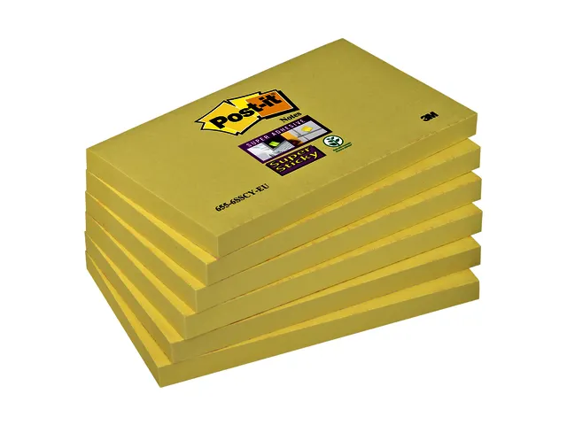 Memoblok Post-it 655 Super Sticky 76x127mm geel 6 stuks