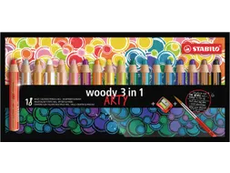 Kleurpotloden STABILO 880 woody 3 in 1 Arty + slijper+penseel ass 18st