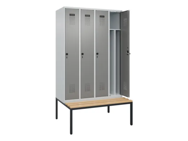 locker met bank,voor scheiding van kleding,HxBxD 2120x1200x815mm,4vak