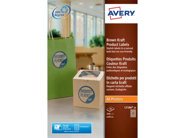 Productetiket Avery L7106-20 60mm Bruin 240stuks