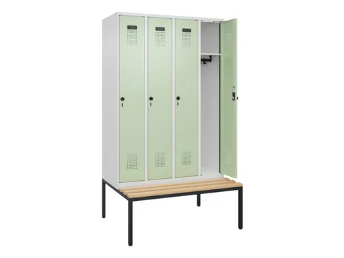 locker met bank,HxBxD 2120x1200x815mm,4vak,vak B 300mm,draaigrendel