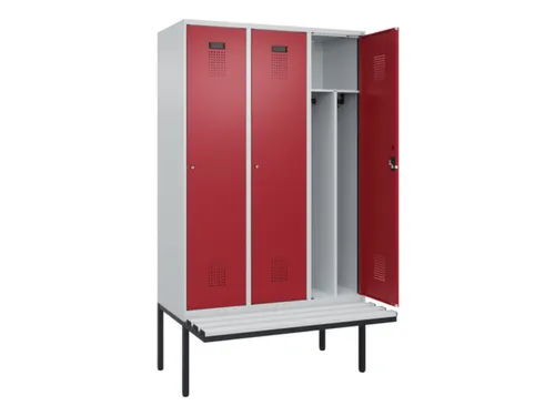 locker met bank,voor scheiding van kleding,HxBxD 2120x1200x815mm,3vak