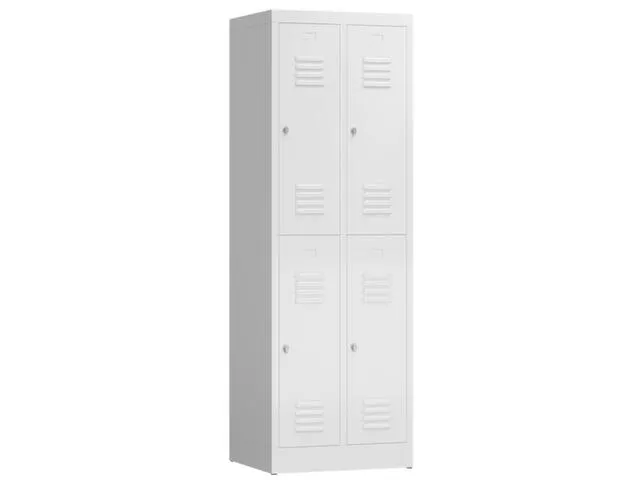 Dubbeldekse garderobekast 1800x590x500mm 2x2vak klink sokkel RAL9003