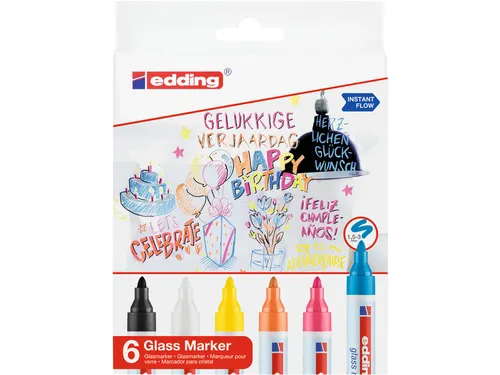 Viltstift edding 95 glasbord assorti incl wit en zwart