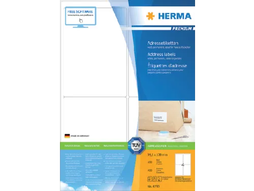 Herma 4250 Premium Adresetiketten A4 99.1x139mm Wit 400 stuks