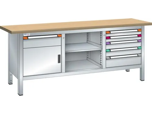 werkbank,HxBxD 845x2000x700mm,multiplexblad,RAL7035,front RAL7035