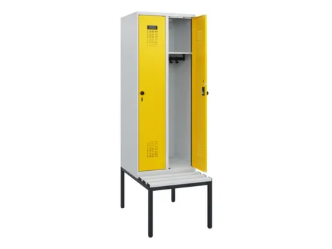 locker met bank,HxBxD 1950x600x815mm,2vak,vak B 300mm,draaigrendel