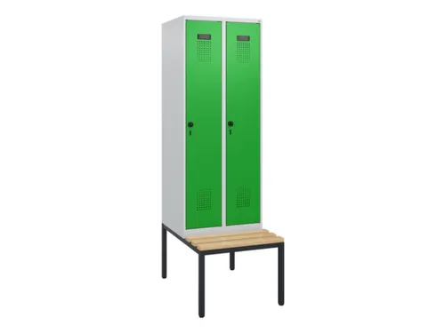 locker met bank,HxBxD 1950x600x815mm,2vak,vak B 300mm,draaigrendel