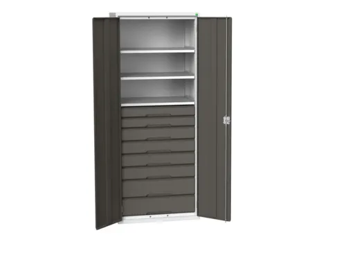 universele kast,HxBxD 2000x800x550mm,3xStalen bodem,8lade(n)