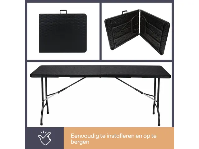 Klaptafel weerbestendige vouwtafel Rotanlook Zwart 180x75x72cm