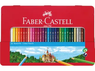Kleurpotlood Faber-Castell Castle zeskantig 36 stuks in metalen blik + - 5