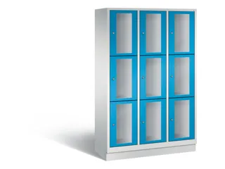 Lockerkast 1800x1200x500mm 3x3 vakken Cilinderslot, Sokkel, RAL5012 - 2