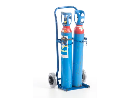 Flessenkar,draagverm. 100kg,2x10l fles,m. ketting,RAL5010,TPE-banden