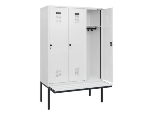 locker met bank,HxBxD 1950x1200x815mm,3vak,vak B 400mm,draaigrendel