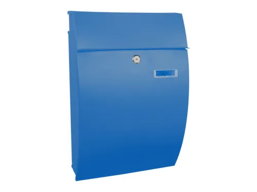 muurbrievenbus,staal,blauw,HxBxD 480x322x155mm,inworp/uitname voor