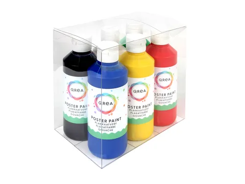 Plakkaatverf Qrea set à 6 standaard kleuren 250ml